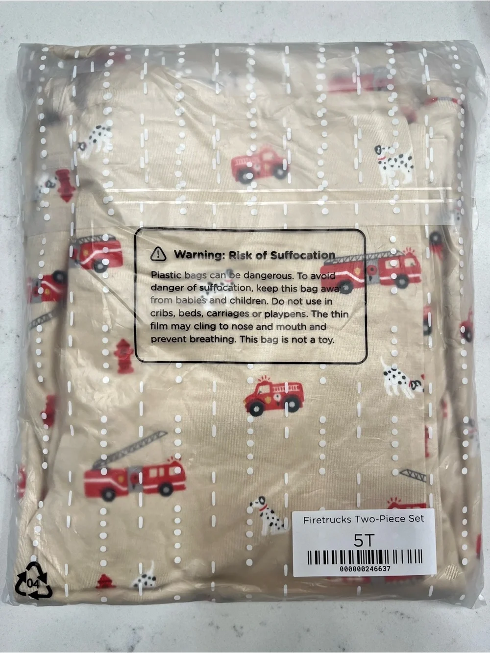 Brave Little Ones Beige Firetruck Print Kids Pajama Set